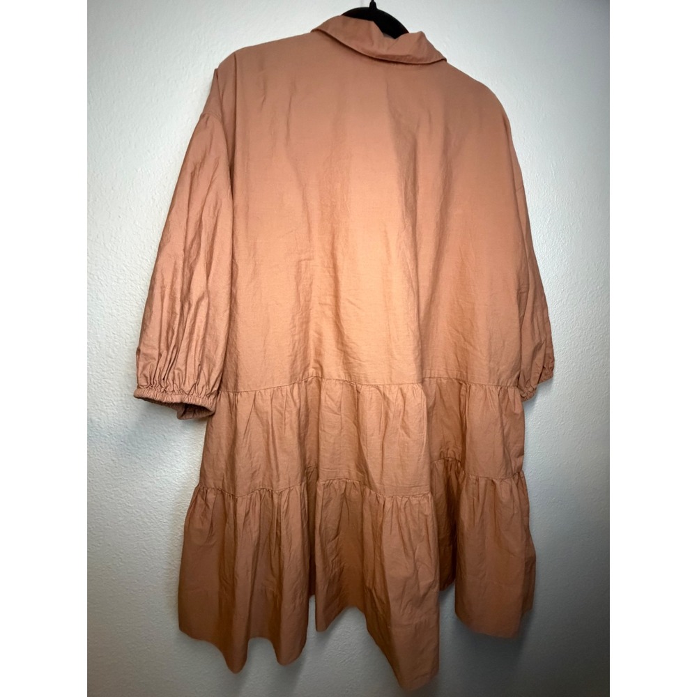 Free People Women Terracotta Tiered Button Down Mini Dress Balloon Sleeve Size M - Picture 8 of 9